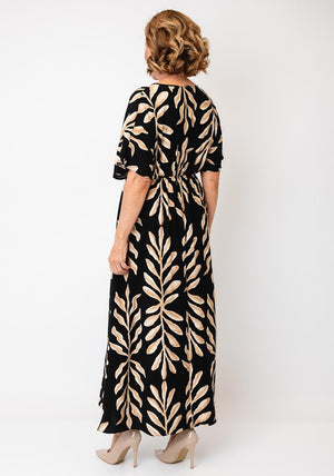 Serafina Collection Leaf Print Maxi Dress, Black