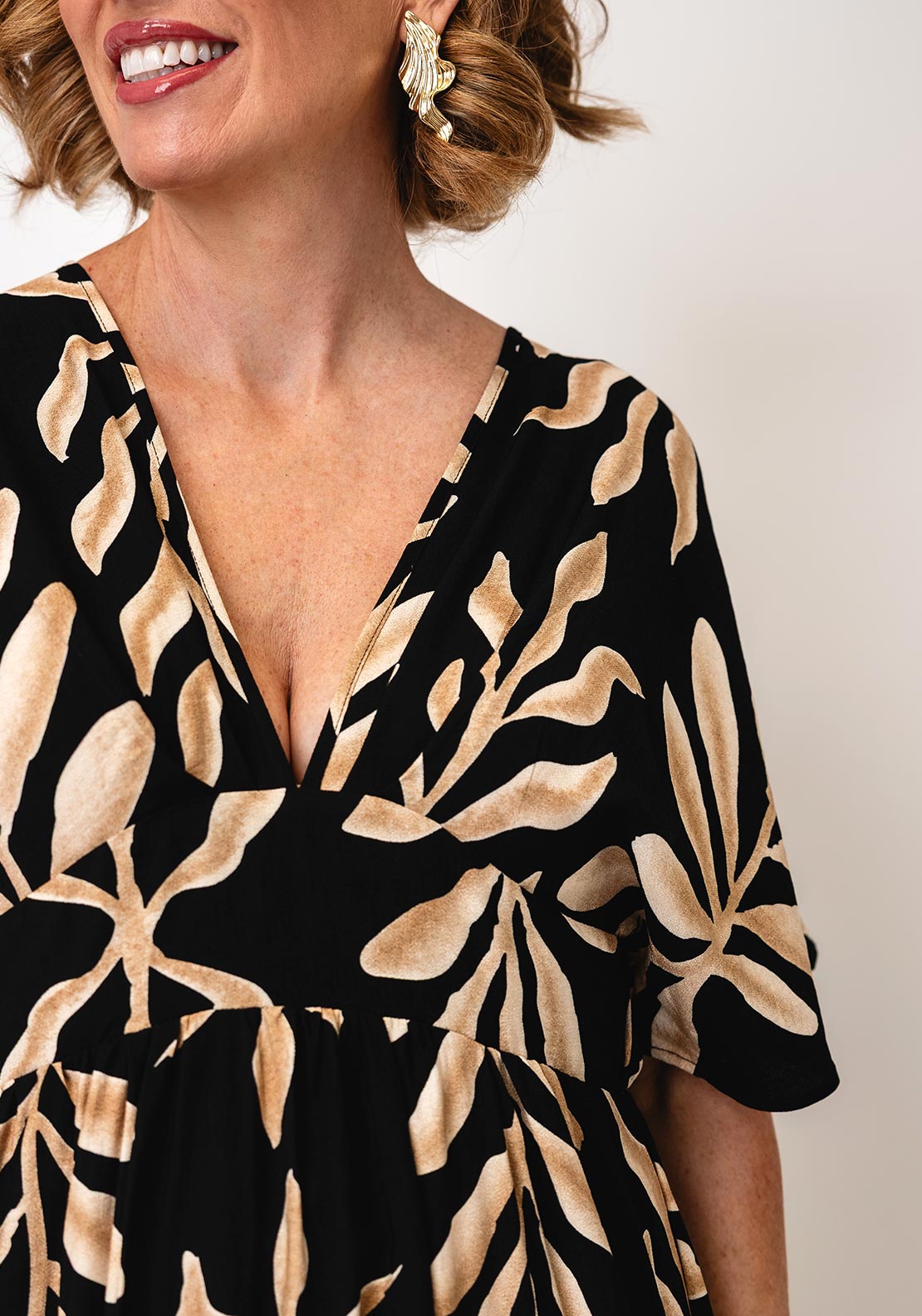 Serafina Collection Leaf Print Maxi Dress, Black