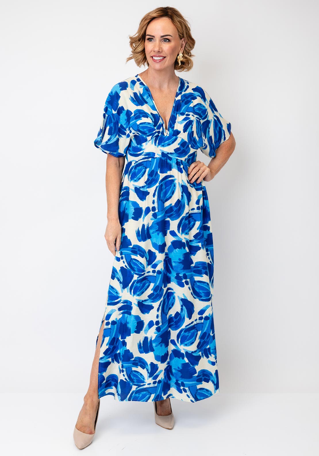 Serafina Collection Leaf Print Maxi Dress, Blue