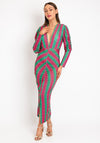 The Sofia Collection Printed Pencil Midi Dress, Green & Pink