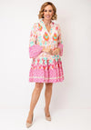 Serafina Collection Abstract Print V-Neck Midi Dress, Pink Multi