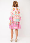 Serafina Collection Abstract Print V-Neck Midi Dress, Pink Multi