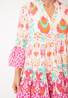 Serafina Collection Abstract Print V-Neck Midi Dress, Pink Multi