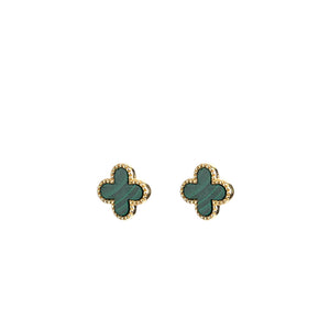 9 Carat Gold Collection Large Malachite Clover Earrings, Gold