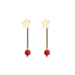 Angela D’Arcy Star Disco Balls Earrings, Gold & Red