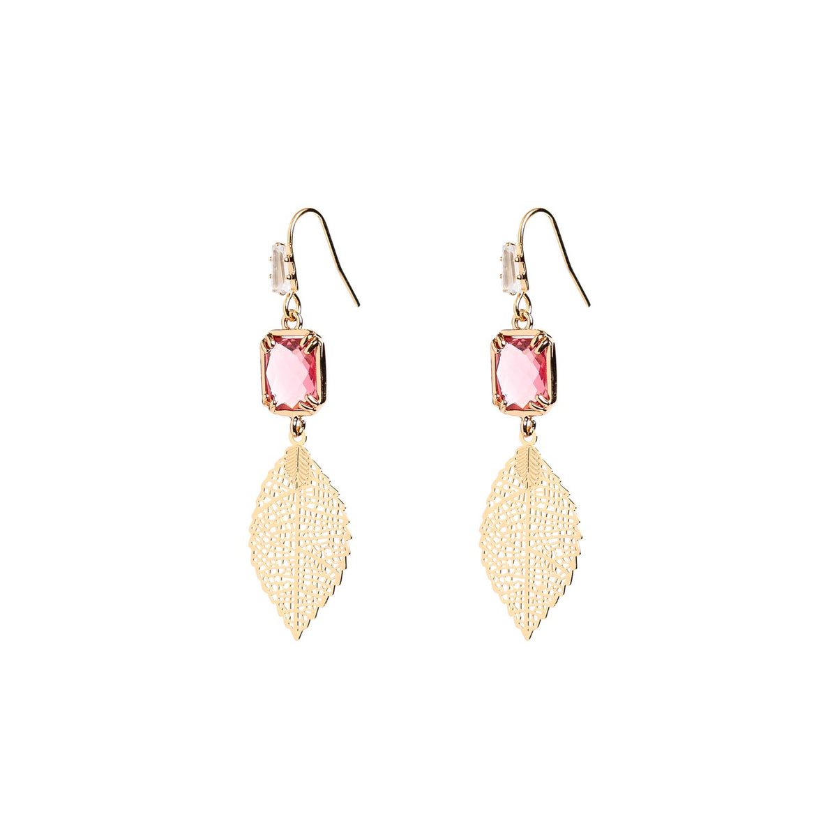 Angela D’Arcy Baby Leaf Earrings, Gold & Pink
