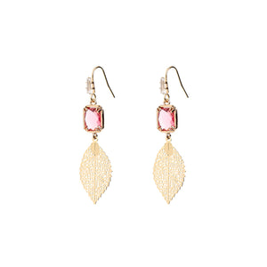 Angela D’Arcy Baby Leaf Earrings, Gold & Pink