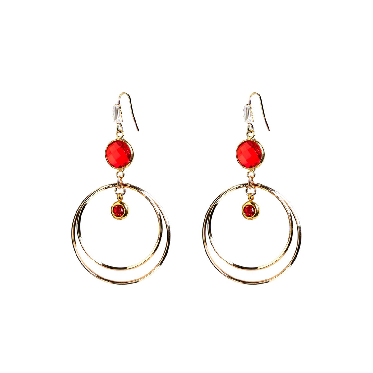 Angela D’Arcy Double Hoop Earrings, Gold & Red