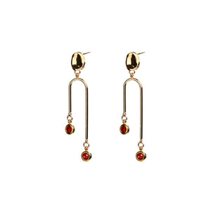Angela D’Arcy Double Drop Earrings, Gold & Red