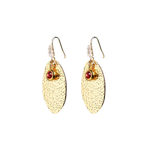 Angela D’Arcy Textured Leaf Earrings, Gold & Red