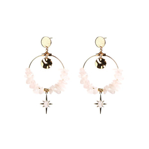 Angela D’Arcy Rose Quartz Hoop Earrings, Gold