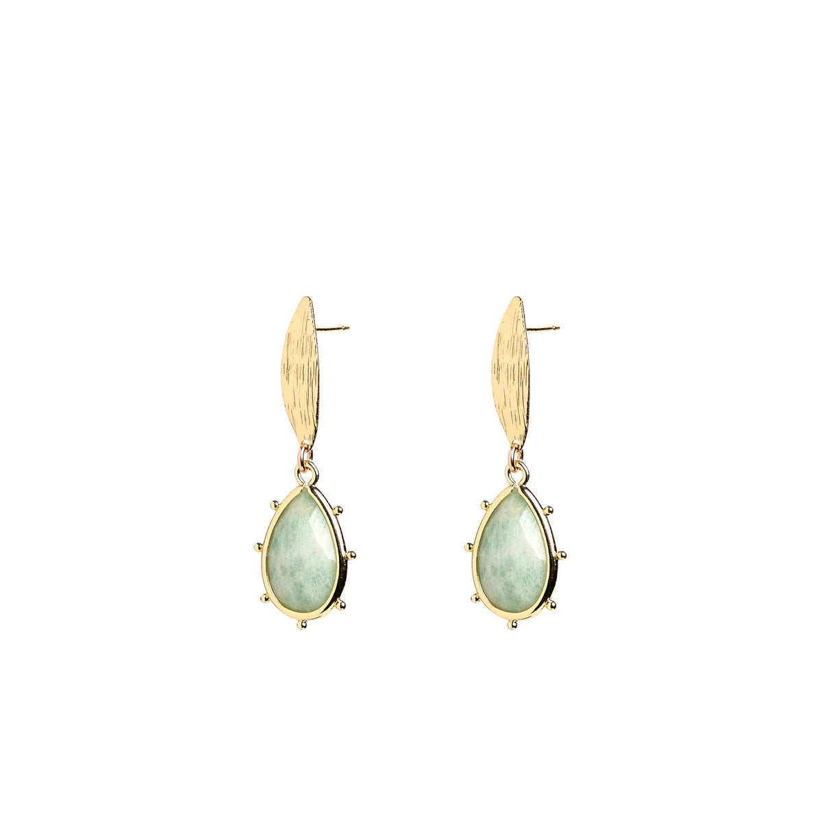 Angela D’Arcy Beaded Amazonite Teardrop Earrings, Gold