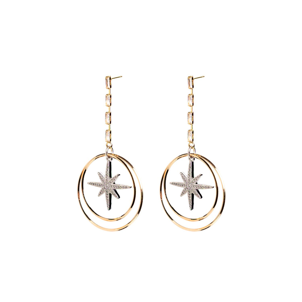 Angela D’Arcy Double Hoop Star Earrings, Gold & Silver