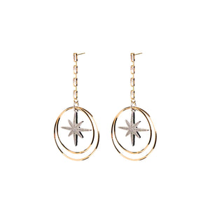 Angela D’Arcy Double Hoop Star Earrings, Gold & Silver