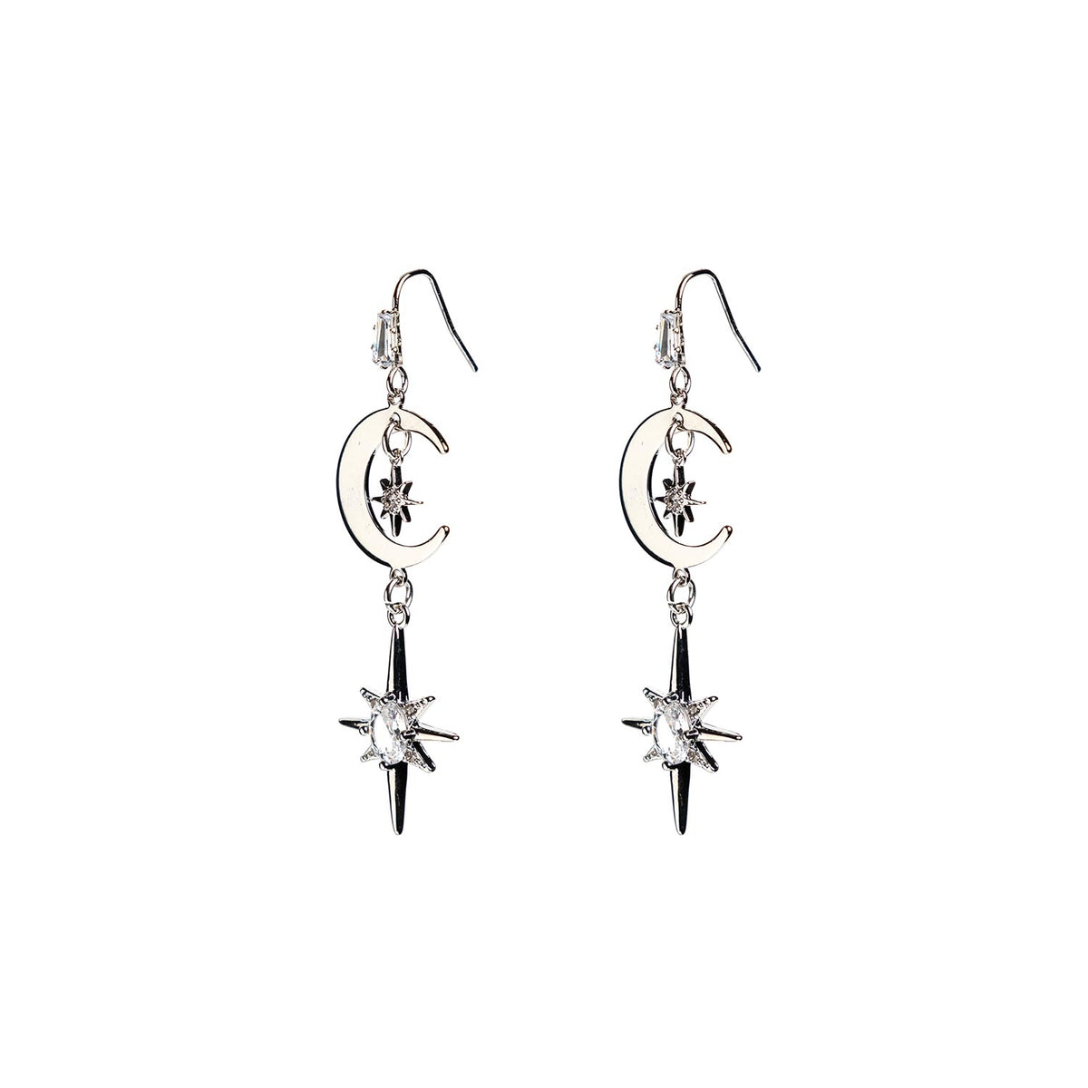 Angela D’Arcy Moon & Star Earrings, Silver