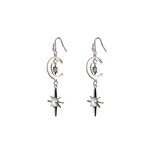Angela D’Arcy Moon & Star Earrings, Silver