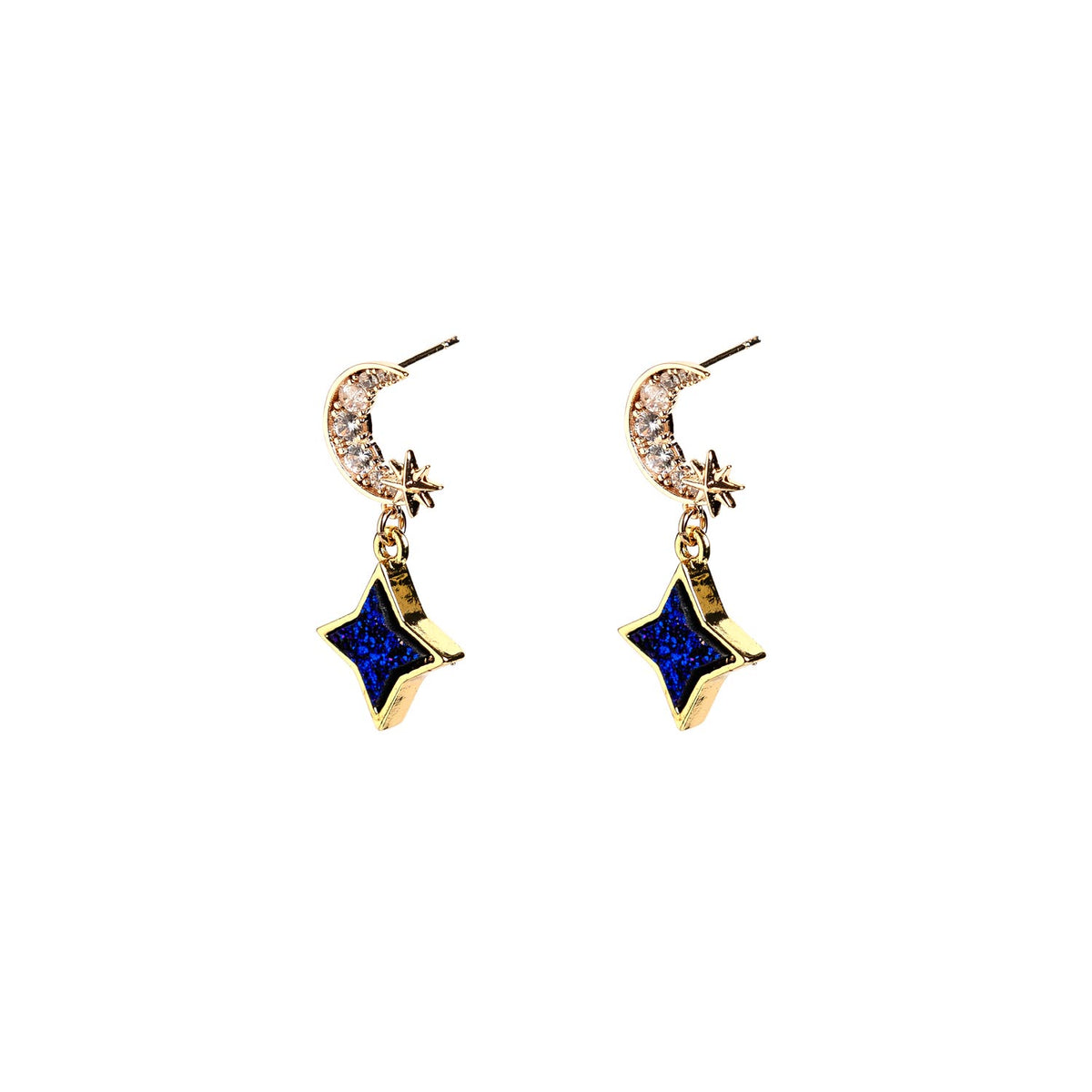 Angela D’Arcy Star Druzy Star Earrings, Gold & Sapphire
