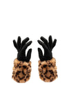 Serafina Collection Faux Fur Leopard Print Gloves, Black