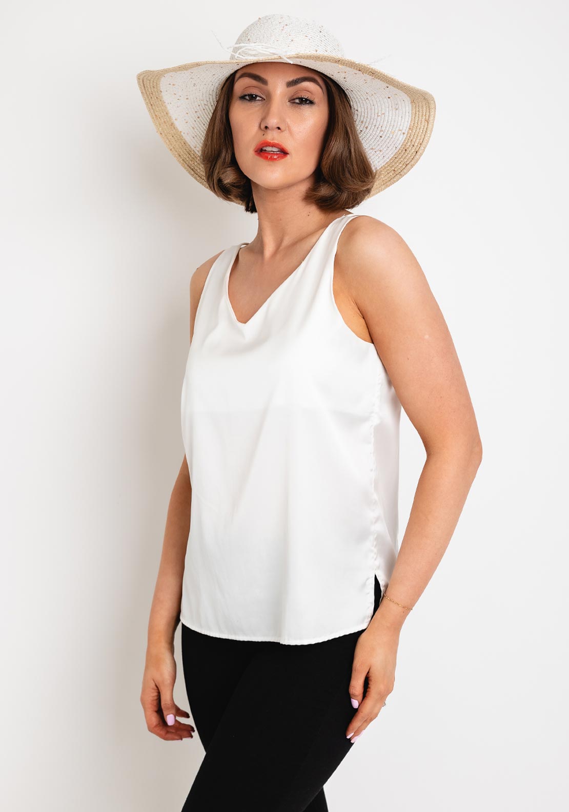 Serafina Collection One Size Woven Sequin Detail Fedora, White
