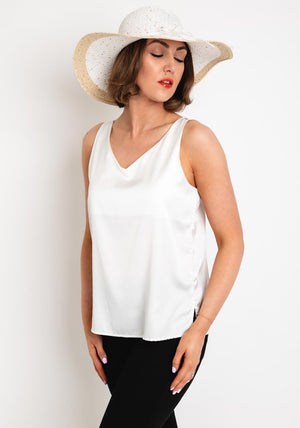 Serafina Collection One Size Woven Sequin Detail Fedora, White