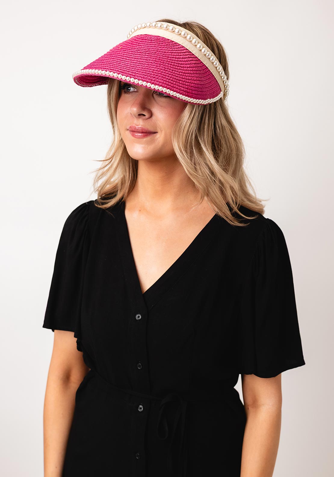 Serafina Collection Pearl Woven Sun Visor, Pink