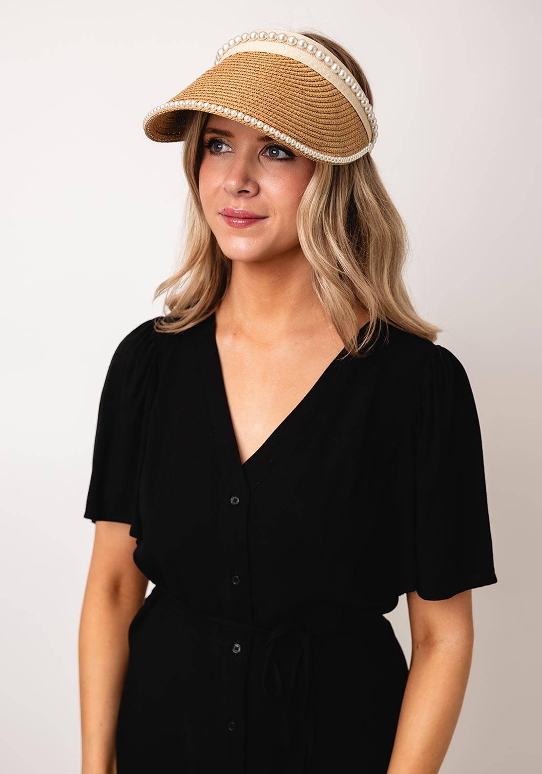Serafina Collection Pearl Woven Sun Visor, Tan
