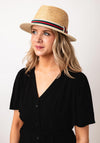 Serafina Collection Woven Stripe Trim Fedora Hat, Beige