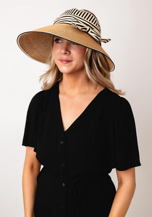 Serafina Collection Stripe Trim Woven Sun Visor, Tan