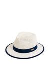 Serafina Woven Black Trim Fedora, Cream
