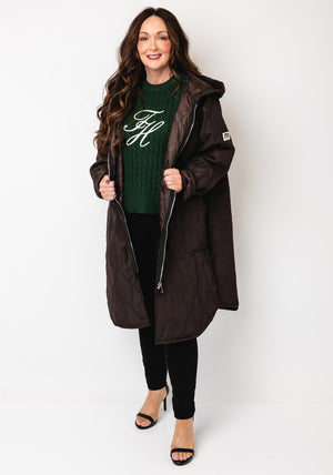 Serafina Collection One Size Embossed Hooded Coat, Brown