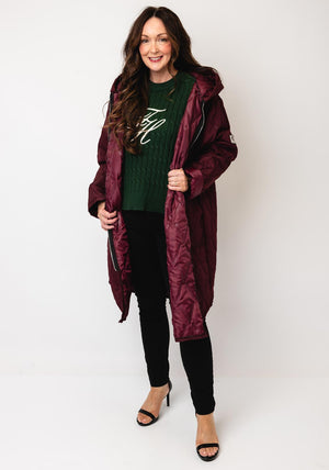 Serafina Collection One Size Embossed Hooded Coat, Wine