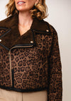 Serafina Collection One Size Reversible Leopard Borg Jacket, Brown