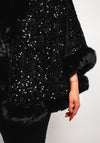 Malissa J One Size Sequin Faux Fur Cape, Black