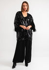 Malissa J One Size Sequin Jacket with Feather Cuffs, Black