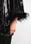 Malissa J One Size Sequin Jacket with Feather Cuffs, Black