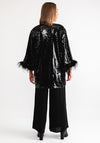 Malissa J One Size Sequin Jacket with Feather Cuffs, Black