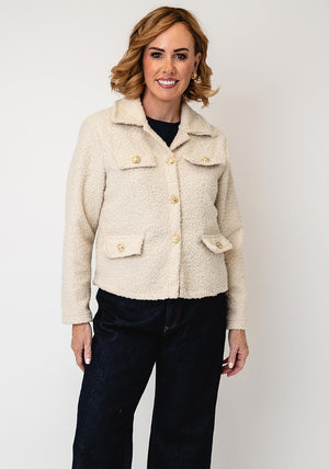 Serafina Collection Textured Button Up Jacket, Cream