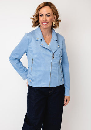 Serafina Collection Faux Suede Biker Jacket, Blue
