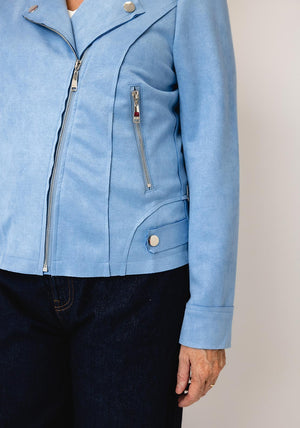 Serafina Collection Faux Suede Biker Jacket, Blue