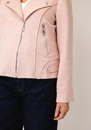Serafina Collection Faux Suede Biker Jacket, Pink