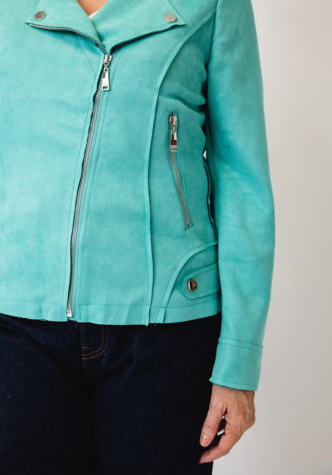 Serafina Collection Faux Suede Biker Jacket, Green