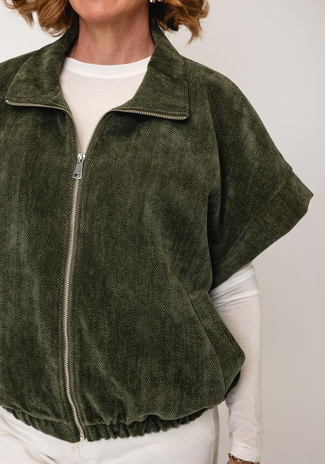 Serafina Collection Capped Sleeve Bubble Hem Jacket, Green