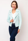 Serafina Collection Faux Suede Short Biker Jacket, Aqua