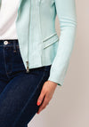 Serafina Collection Faux Suede Short Biker Jacket, Aqua