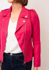 Serafina Collection Faux Suede Short Biker Jacket, Fuchsia Pink