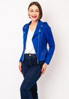 Serafina Collection Faux Suede Short Biker Jacket, Blue