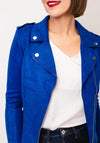 Serafina Collection Faux Suede Short Biker Jacket, Blue