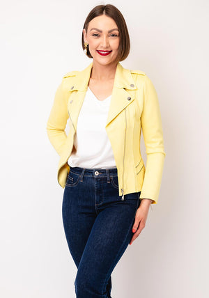 Serafina Collection Faux Suede Short Biker Jacket, Yellow