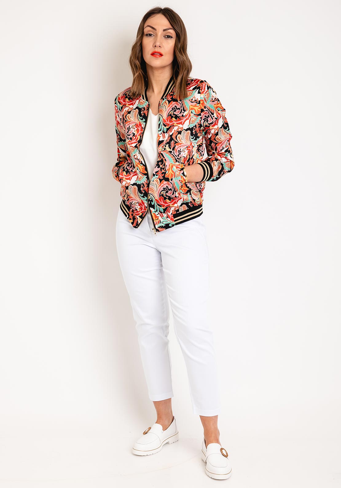 Serafina Collection Paisley Print Bomber Jacket, Black Multi