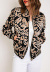 Serafina Collection Feather Print Bomber Jacket, Black